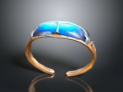 Golden Metallic Bracelet With Shiny Blue Decorative Surface Design 3d model