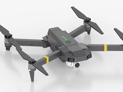 High Quality Modern Black Drone With Four Propellers Camera And Battery Indicators 3d model