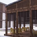 Modern Boutique Hotel Building With Water Pool Fountains Glass Curtain Walls Stone And Wooden Structures