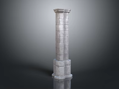 Isolated Stone Pillar with Layered Brick Design and Solid Base on Gray Background 3d model