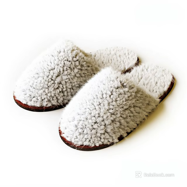 Cozy White Fuzzy Slippers With Brown Soles 3d model 