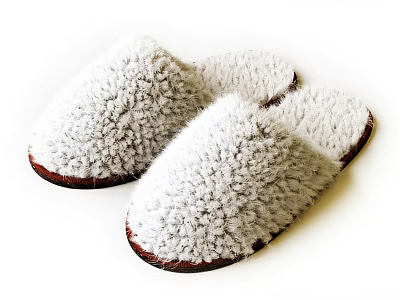 Cozy White Fuzzy Slippers With Brown Soles 3d model