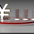 Large Yen Symbol With Transparent Coin Columns And 200 Yen Banknote On Display Platform