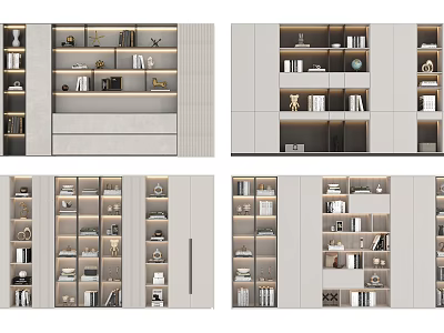 Modern Bookcase Interior Design With Multiple Shelves Books And Decorative Items 3d model
