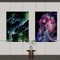 Colorful Wall Art Paintings Blue Green Waterfall Pink Purple Crystal Design With Small Table Vase
