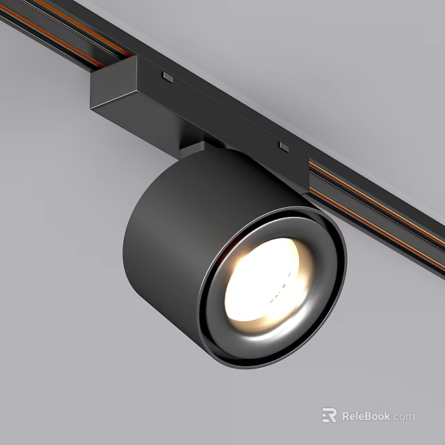 Modern Black Track Mounted Spotlight With Sleek Illuminated Warm Light Design 3d model