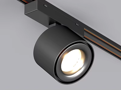 Modern Black Track Mounted Spotlight With Sleek Illuminated Warm Light Design 3d model