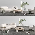 Modern Sofa Coffee Table Combination Curved Sofa Single Sofa Floor Lamp 3d model