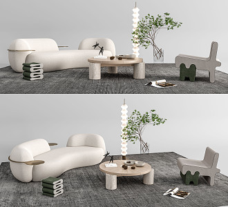 Modern Sofa Coffee Table Combination Curved Sofa Single Sofa Floor Lamp 3d model