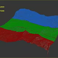 3D Terrain Model with Mountainous Ridges Lush Vegetation Winding River Paths and Colorful Topographic Features