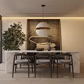 Modern Dining Room Interior With Marble Table Pendant Light Artwork And Plant 3d model