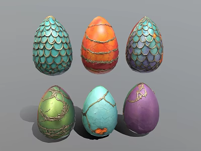 Colorful Decorative Eggs With Unique Scales Stripes Crackle And Metallic Patterns 3d model