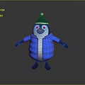 Cartoon Penguin 3D Model Wearing Green Hat And Blue Puffer Jacket Standing