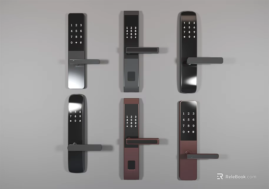 Modern Door Handles With Keypad Design In Various Styles For Home Interior 3d model 