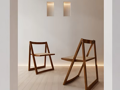 Minimalist Modern Dining Chairs With Wooden Frame And Woven Seat On Light Wood Floor 3d model