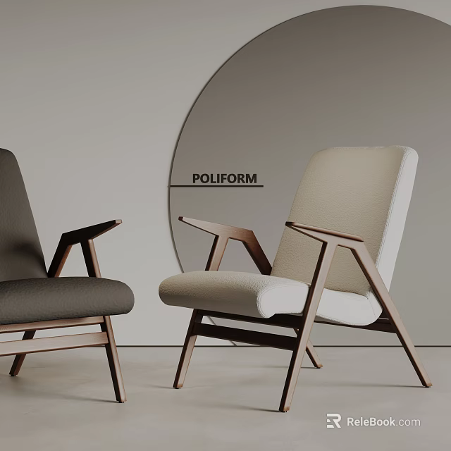 Poliform Modern Accent Chair With Wooden Frame Dark Gray And Beige Upholstered Design 3d model 