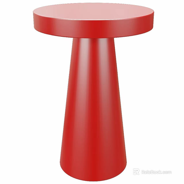 Stylish Red Coffee Table With Conical Base And Round Top Design 3d model