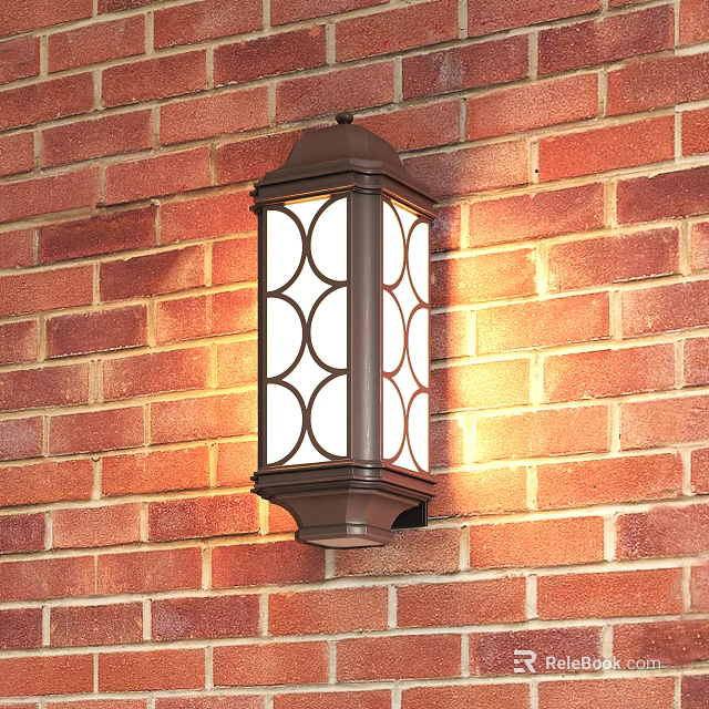 Decorative Outdoor Wall Sconce With Dark Frame White Lampshade On Red Brick Wall 3d model 