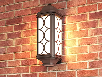 Decorative Outdoor Wall Sconce With Dark Frame White Lampshade On Red Brick Wall 3d model
