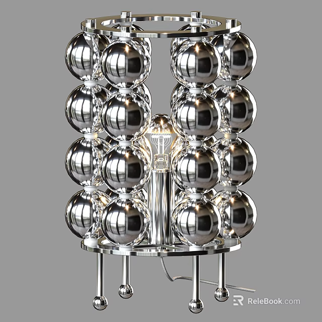 Stylish Table Lamp With Silver Spherical Balls Arranged Geometrically Featuring Central Illuminating Bulb 3d model 