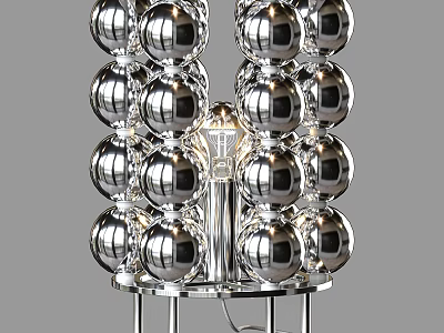 Stylish Table Lamp With Silver Spherical Balls Arranged Geometrically Featuring Central Illuminating Bulb 3d model
