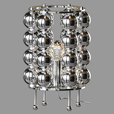 Stylish Table Lamp With Silver Spherical Balls Arranged Geometrically Featuring Central Illuminating Bulb 3d model