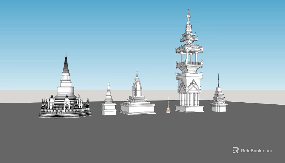 Various Tower Designs With Traditional Spires And Architectural Decorative Details 3d model 