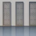 Three Silver Toned Hinged Doors With Ornate Lattice Patterns And Smooth Floor 3d model