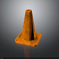 Orange Rusted Traffic Cone Placed on Black Background with Square Base