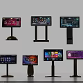 Interactive Commercial Equipment With Multiple Digital Touch Screens On Metal Stands 3d model