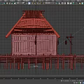 Weathered Wooden House on Stilts with Sloped Roof and Wooden Platform