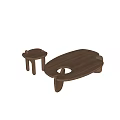 Modern Wooden Coffee Table Featuring Unique Shape Hollow Design and Matching Small Side Table 3d model