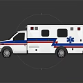 White Ambulance Emergency Functional Vehicle with Red Blue Stripes and Medical Rescue Symbol