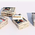 Multiple Stacks of Newspapers Featuring Headlines Photos and Text on White Background