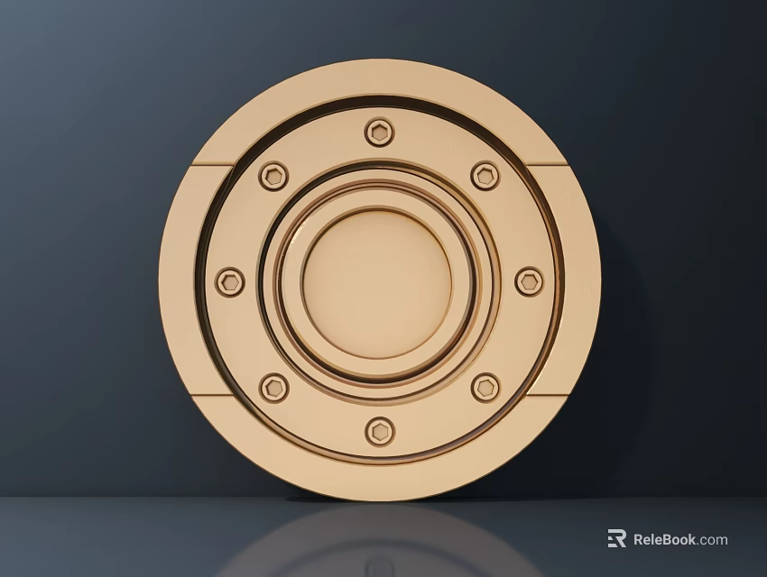 Golden Round Ceiling Light Featuring Concentric Circles And Decorative Studs With Modern Metallic Finish 3d model 