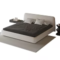 Single Bed with Light Colored Frame Dark Mattress Pillows and Bedside Tables on Light Rug 3d model