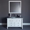 White and Blue Sink Vanity Design With Drawers Mirror And Cabinet Details