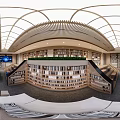 Modern Library Art Interior Design With Skylights Wooden Ceiling Bookshelves And Green Plants