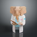 Elephant Headed Doctor Character Standing Holding Medical Clipboard In White Coat