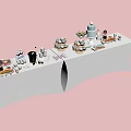 Cakes Breads Sushi And Desserts On White Table At Food Festival New Product Area
