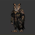 Mythical Owl Warrior In Detailed Black Gold Armor With Ornate Accents