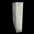 Weathered White Metal Cabinet With BB Graffiti On Door And Rustic Exterior