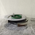 Round Marble Top Coffee Table With Green Tray And Glassware On Metal Base