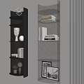 Modern Bookshelves with Black and Glass Design Featuring Books Sculptures and Photo Frames