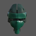 Green Mechanical Helmet With Vintage Design Worn Texture And Detailed Surface