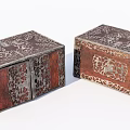 Vintage Wooden Boxes With Intricate Metal Filigree Carvings And Decorative Design