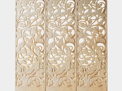 Wooden Screen with Intricate Carved Vine and Leaf Patterns in Traditional Chinese Design 3d model