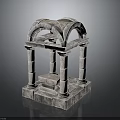 Classical Stone Building Structure With Arched Top Design And Columns Details 3d model
