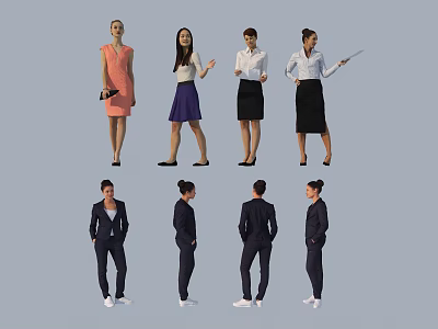 Group of Women in Various Stylish Outfits with Front and Back Poses 3d model