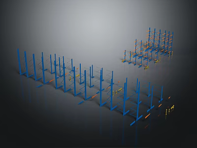 Modern Industrial Landscape With Blue Metal Structures And Gray Background Reflections 3d model